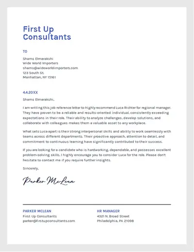 Employee recommendation letter