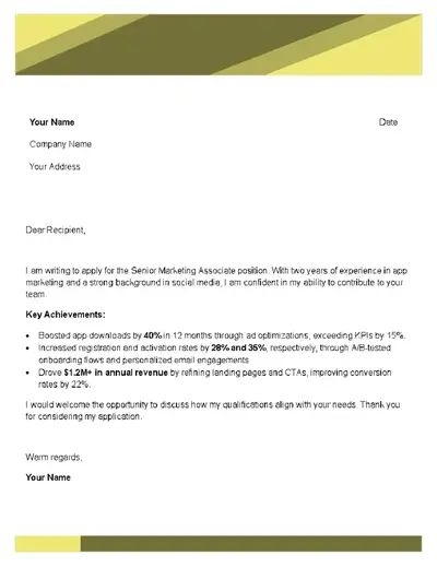 Simple yellow cover letter